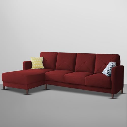 Image of Baloney LHS 6 Seater L Shape Sofa Set for Living Room (Maroon Fabric) Premium Fabric Sofa