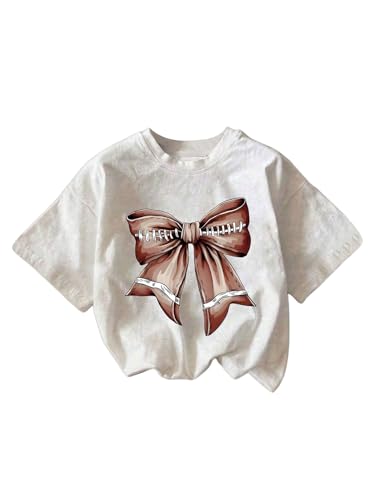COZYEASE Girl's Graphic Tees Bow Print Short Sleeve Crewneck T Shirt Casual Cute Tops