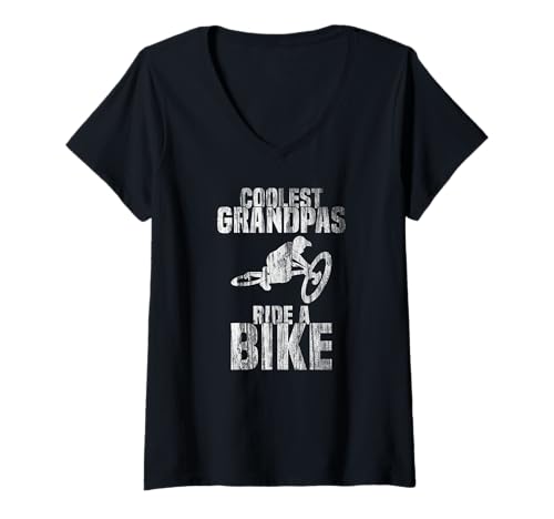 Mujer Coolest Grandpas Ride a Bike Bicicleta de montaña en Salto Camiseta Cuello V