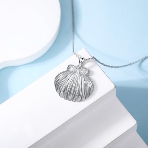 Diamond Shell Necklace S925 Sterling Silver Seashell Necklace Silver Shell Pendant Necklace for Women 18+2Inch3