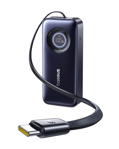 Baseus Enercore Power Bank, 20000mAh Fast Charging Portable Charger Built-in 67W Retractable USB-C Cable, Battery Pack for Laptop, iPhone 16/15 Series, Samsung, MacBook, Drone, Outing/Travel Essential