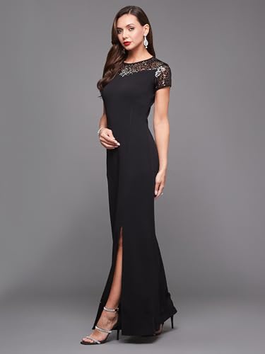 Image of Miss Chase Women's Round Neck Sleeve Embellished Fit Flare Maxi Dress
