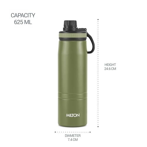 Image of Milton Sparkle 600 Thermosteel Water Bottle with Easy Sip Cap and Handle, 620 ml, Vacuum Insulated Stainless Steel, Hot and Cold, On The Go Bottle for Office College, Military Green