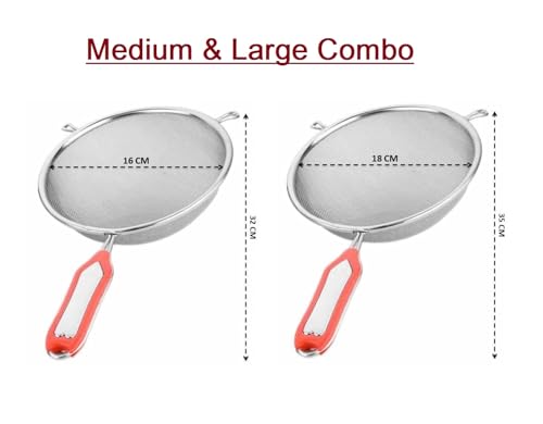 Image of Kanshita's Rasoiware Stainless Steel Big Strainer Combo - Perfect for Regular Soup & Juice, Big Tea Strainer (16+18 cm)