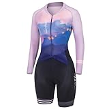 Santic Damen Triathlonanzug Einteiler Langarm Triathlon Anzug Gepolstert Trisuit Triathlon Kurz Hohe Elastizität Abnehmen Fahrrad Skinsuit Lila M