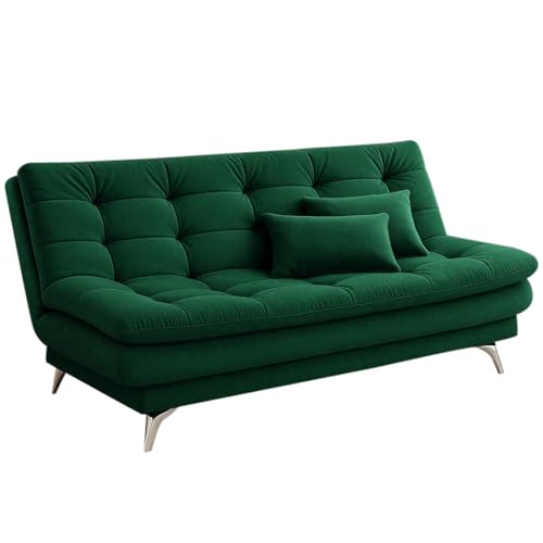 Image of Sleepify Agel 3 Seater Fabric Sofa Cum Bed Set with 2 Cushions, Best Fit for Indian Homes, Living Rooms, Offices with (Green)