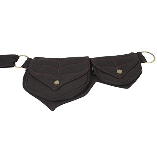 Image of Cotton two Leaf Pocket Waist Belt-Black