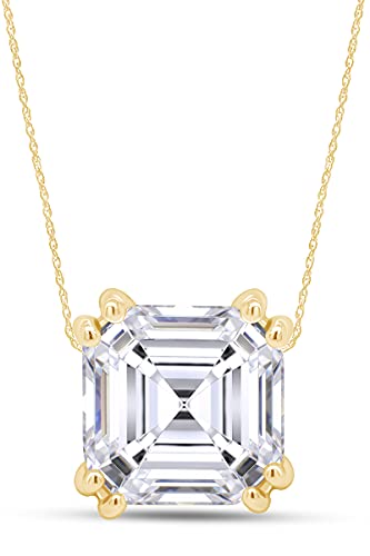 AFFY Asscher Cut White Cubic Zirconia Asscher Frame Solitaire Pendant Necklace In 14k Gold Plated 925 Sterling Silver Jewelry Gift For Women With 18