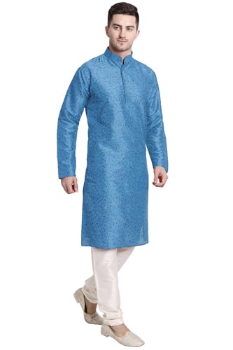 Image of Men's Art Silk Printed Kurta Pajama Set Mandarin Collar Ethnic Motifs Party Dress