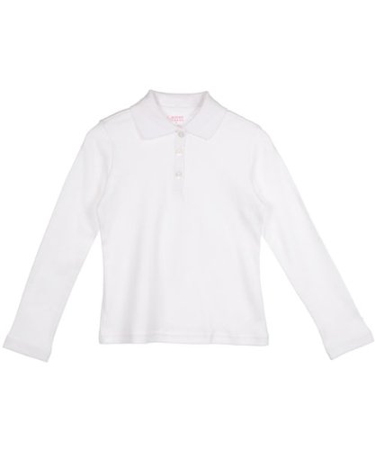 French Toast Big Girls' L/S Fitted Knit Polo With Picot Collar - white, 10/122