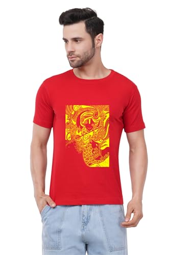 Image of Caseria Men's Cotton Printed T-Shirt -Krishna Kamadhenu | 100% Cotton | Half Sleeves | Regular Fit | Printed | Round Neck | Graphic T Shirt