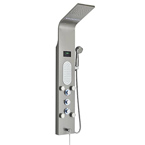 Columna de Ducha 4 en 1 de Acero Inoxidable SUS304 con Panel de Ducha, Chorro Lluvia, Duchador de Mano, Salida para Bañera y Rueda de Mano LED miniatura 1