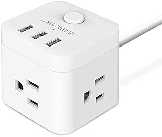 Power Strip Flat Plug JSVER USB Power Strip, 4.92 Ft Extension Cord
