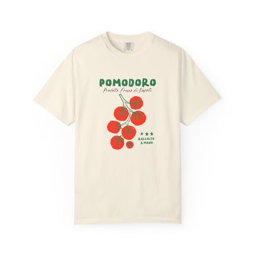 Pomodoro Tomato, Unisex Garment-Dyed T-Shirt, Italian Farmers Market Garden Vintage Food Napoli Produce Art CG-011 Ivory