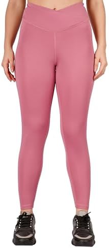 Imperative Regular High Waist Stretchable Gym Tights Low Rise Leggings with Crossover Belt for Women & Girls | Gym Wear/Active Wear Tights Yoga Pants. (in, Alpha, Medium, Blush)