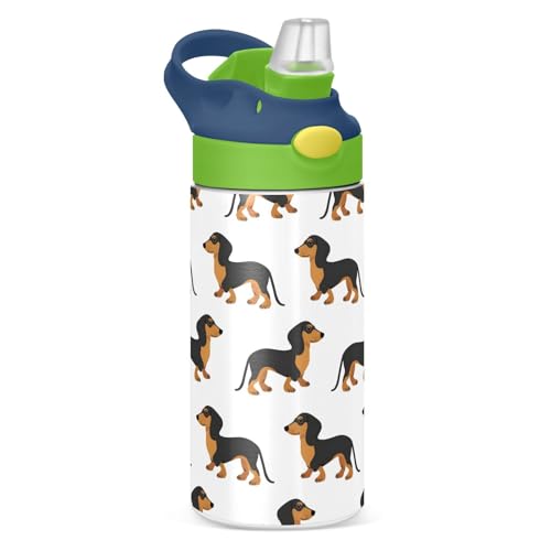 Lovely Black Dogs Kids Water Bottle with Straw Lid Water Bottle with Stainless Steel Vacuum Insulated Reusable Tumbler for Kids Boys Girls Toddlers School
