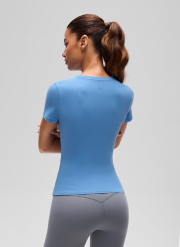 Image of CRZ YOGA Softembrace High Neck T-Shirt | Workout, Ultra Soft, Tight Fit, Waist Length, Short Sleeve Tops for Women
