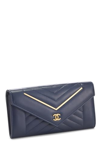 Pre-Loved Blue Reverse Chevron Lambskin Wallet, Blue2