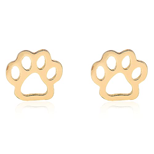 Minimalist Paw Small Stud Earrings for Women Girls Stainless Steel Hypoallergenic Hollow-out Puppy Cat Dog Animal Pawprint Cartilage Tragus Post Pin Christmas Dainty Jewelry Gifts for Daughter Niece