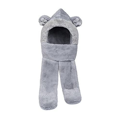 Image of Kids Winter Hat Scarf Mittens 3 in 1 Faux Fur Hat Hooded Scarf Earflap Cap Neck Warmer Fuzzy Hoodie Ski Snow Cap Gloves Set