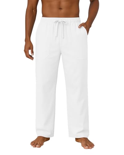 Mens Cotton Linen Pants Loose Fit Drawstring Summer Casual Beach Yoga Pants for Men4