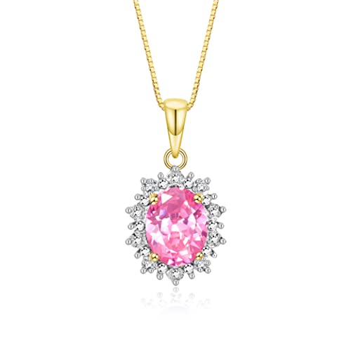 Image of Rylos Women's Yellow Gold Plated Silver Princess Diana Ring & Pendant Set. Gemstone & Diamonds, 9X7MM Birthstone. Matching Friendship Jewelry, Sizes 5-10.