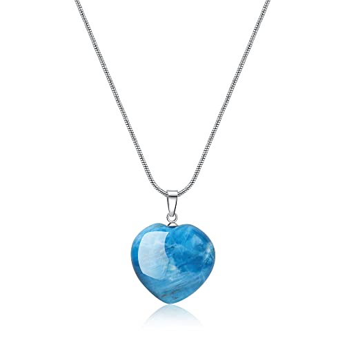 Collier Apatite Femme avec Pendentif Cœur en Pierre Naturelle Bleue COAI