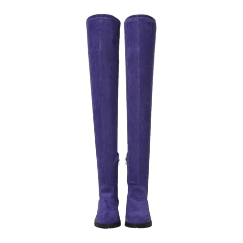 Women's Over The Knee Thigh High Chunky Low Flat Heel Boots Long Stretch Zipper Sexy Fall Fashion Boots Black Red Purple US5-112