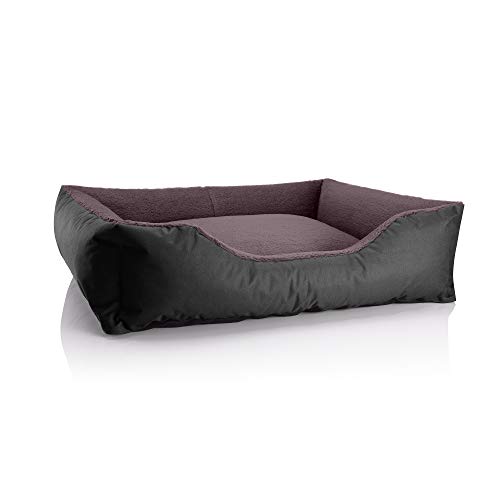 BedDog® Hundebett Teddy, Hundesofa aus Cordura und Microfaser-Velours, waschbares Hundebett mit Rand, Hundekissen Vier-eckig, für drinnen, draußen, Größe XL, schwarz-braun
