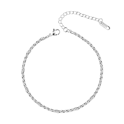 ALEXCRAFT Pulsera Tobillera Mujer Acero Inoxidable Tobilleras Pulseras Plata Le Pulsera De Tobillera 3mm/22cm