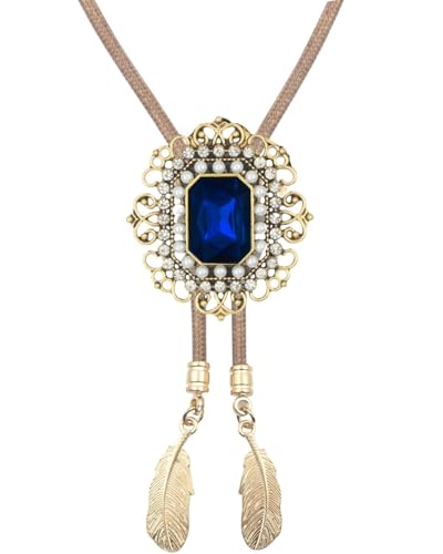 Image of PEARLY JUN Bolo Tie for Men Women Rhinestone Cowboy Brown Country Style Handmade Leather String Rodeo Festive Days Gifts