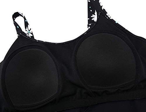 Septangle Swimsuits For Women Plus Size Layered Bathing Suits Modest Tankini Swimwear Push Up Tank Top With Bottom,Black&White Floral,Us18 #TOP5