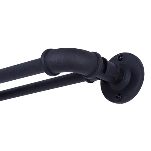 Sun Zero &ndash; Bronn Double Curtain Rod, Industrial Pipe Wraparound Design, Durable Textured Steel for...