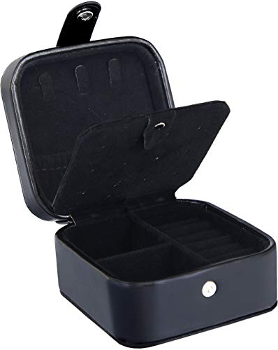 VonBueren Reise Schmuckästchen | schwarz | 10,5 x 10,2 x 6,2 cm | kleines Schmuckkästchen | für Reisen u Organisation zu Hause | Schmuckbox | Schmucktäschchen | Reisetäschchen für Schmuck Cover