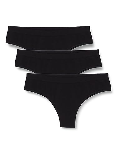 POMPEA 3 Bragas brasileñas Suaves de Microfibra para Mujer, Negro, Large-X-Large