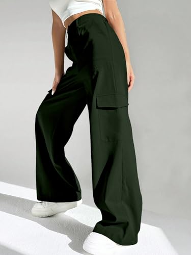 Image of GRECIILOOKS Cargo Pants For Woman | Trousers For Womans |High Waist Cotton Trouser for Women - Flared Parachute Pants with Side Pockets |Womens Cargo Pant | Elegant for College & Events (Available in Plus Size)