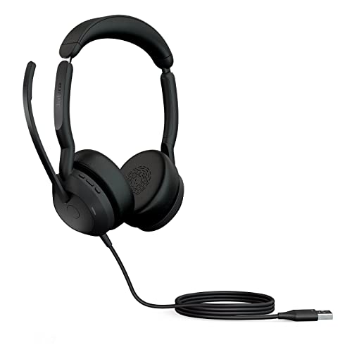 Jabra Evolve2 50 Wired Stereo Headset - with AirComfort Technology, Noise-Cancelling Mics & Active Noise Cancellation - MS Teams Certified, Works with All Other Platforms - Black