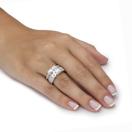 PalmBeach Platinum-plated Sterling Silver Princess Cut Cubic Zirconia Bridal Ring Set Sizes 6-103