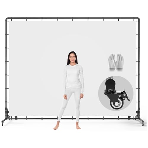 LimoStudio 10 x 7 ft. Backdrop Stand with Wheel Dolly & White Screen Combo, Adjustable Photo Banner Holder for Party, Events, Photoshoot, Sturdy, Movable Background Frame, AGG3423