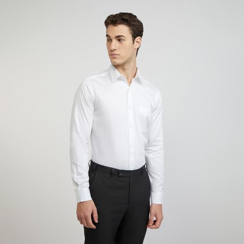 Image of Raymond Men Cotton Slim Fit Solid Pattern Semi Cut Away Collar Formal Shirt