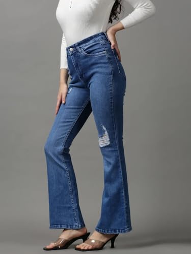 Image of SHOWOFFFF Women Bootcut Fit Jeans | Denim Jeans for Womens | Mid-Rise Regular Length Jeans for Women's