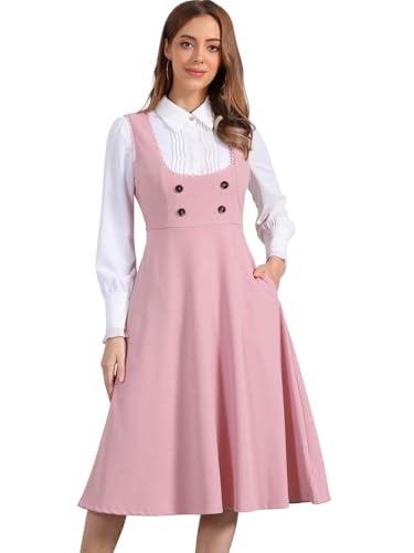 Image of Allegra K Gothic Overall Dress for Women's Lace Trim Midi Dress