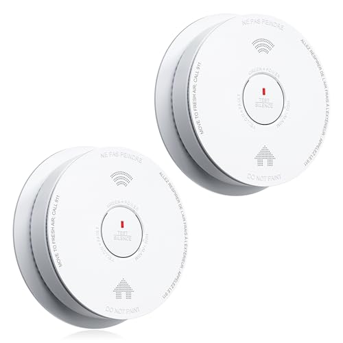 SITERWELL Smoke Detector 2 in 1 Smoke and Carbon Detectors 10-Year Battery CO Alarm Combo with Bilingual Voice Alerts Reduced Nuisance Alarms 2 Packs