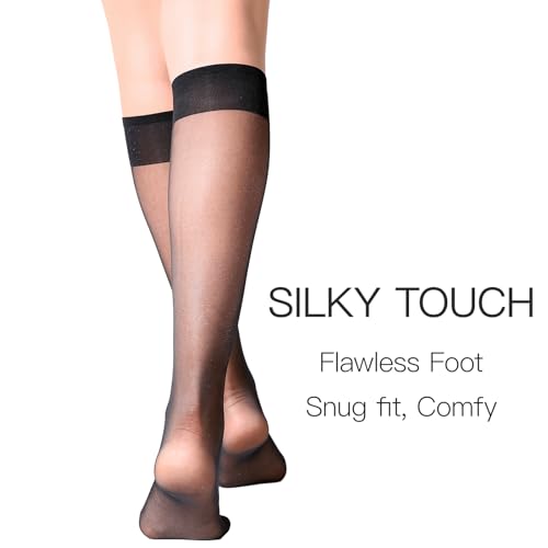 Image of Yilanmy 12 Pairs Knee High Stockings for Women 20D Sheer Nylons Socks with Reinforced Toes
