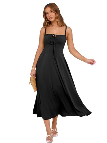 Image of YIOYOLA Corset Dress for Women Casual Tea Party Summer Wedding Guest Flowy Midi Sundress