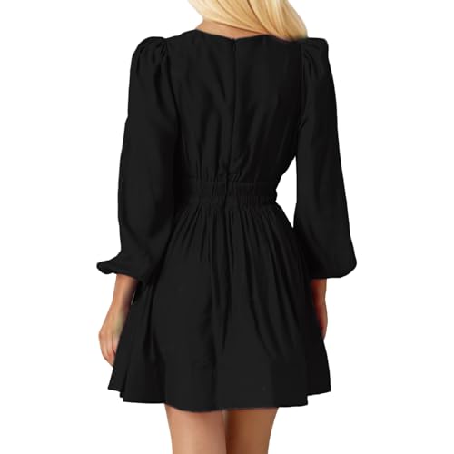 Women Deep V Neck Flowy A-line Sexy Midi Dress Long Sleeve High Rise Elastic High Waisted Casual Dress 20254