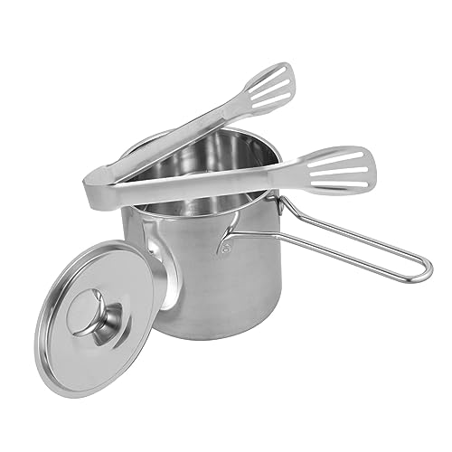 HAMPPLIES Freidora De Acero Inoxidable 304 Pequeña y Profunda Pinzas y Tapa, Olla Multifuncional Para Freír, Cocina Doméstica y Ahorro De Aceite, Kit Compacto Para Uso Familiar