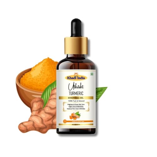 Image of Khadi Turmeric Essential Oil 15 ml | Pure & Natural | For Skin Care, Scars & Acne | Muscle Relaxation & Anti Aging | Face & Body Massage Oil | All Skin Types | Aromatherapy for Men & Women