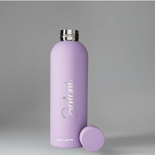 Image of AICA Personalized Name Stainless Steel Water Bottle -500ml -12Hrs Hot & 18Hrs Cold (Purple) |Customised Gift For Man Woman Girl Boy