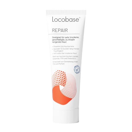 Locobase Repair Creme - 72h Feuchtigkeitscreme für sehr trockene & rissige Haut - Körper & Gesichtspflege - regeneriert die Hautbarriere - parfümfrei - dermatologisch getestet - 30g